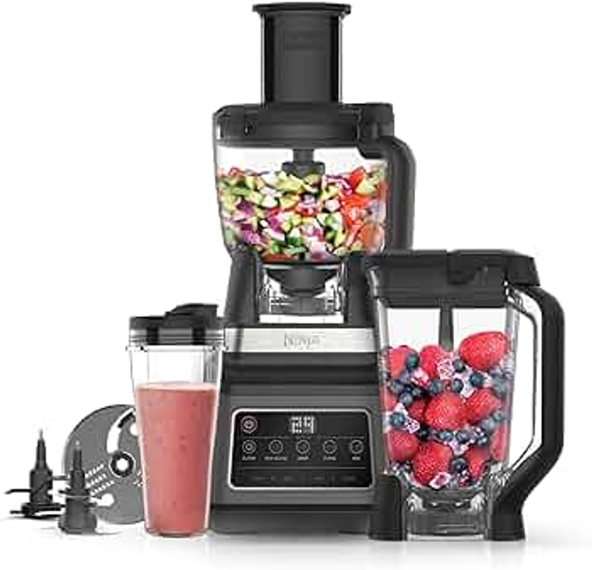 Ninja 3-in-1 Food Processor & Blender with 5 Automatic Programs: Blend, Max Blend, Chop, Mix, Puree, 1.8L Bowl, 2.1L Jug, 700ml Cup, 1200W, Dishwasher Safe Parts, Auto-iQ, Black BN800UK