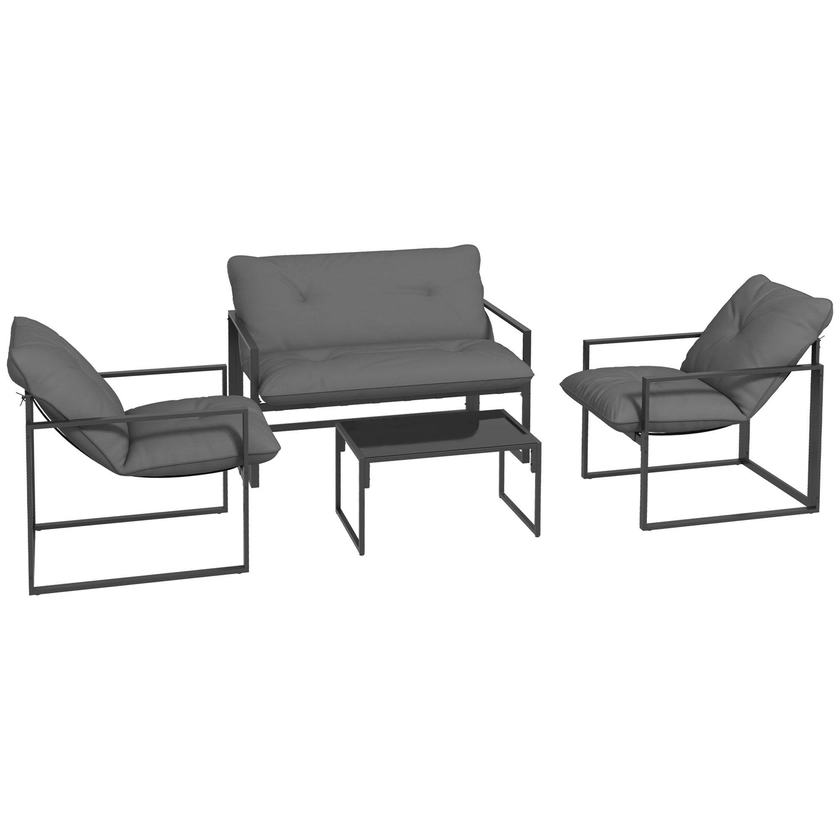 Garden Furniture | 4 PCs Garden Sofa Set with 2 Single Armchairs Loveseat Coffee Table, Grey | OUTSUNNY
