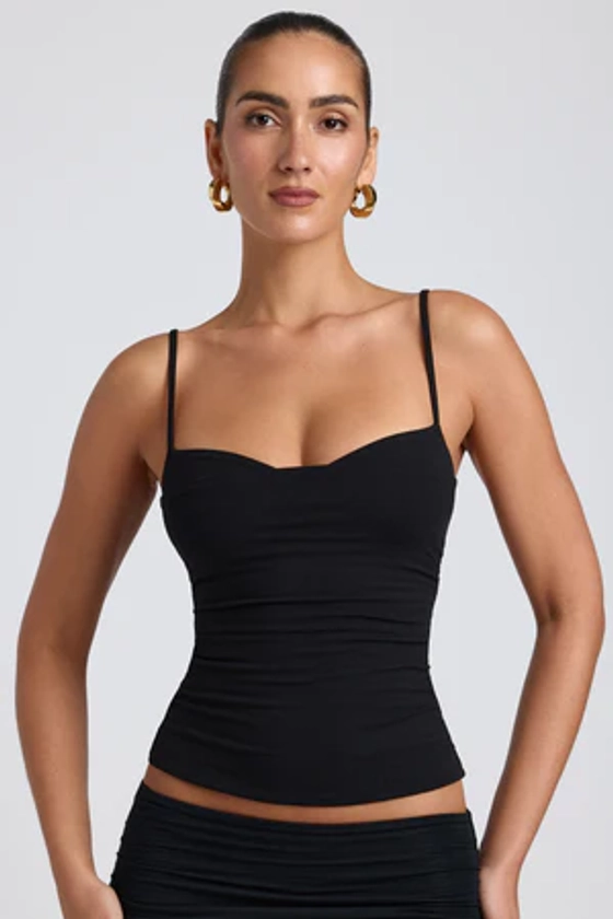 Modal Ruched Layered Tank Top in Black