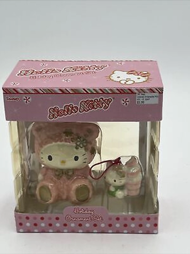 Hello Kitty Christmas Ornament ~ Sanrio set of 2 Ice Cream Cone Box Pink 2004