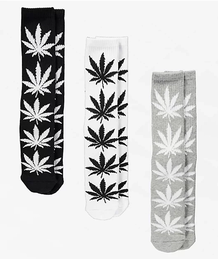 HUF Plantlife Black, White & Grey 3-Pack Crew Socks