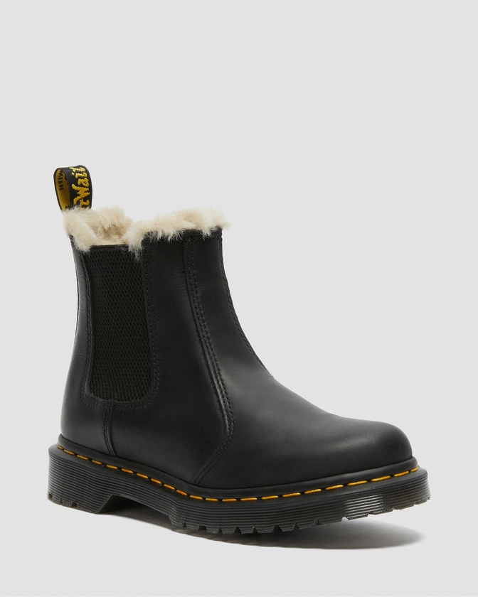 2976 Leonore Faux Fur Lined Burnished Chelsea Boots in Black | Dr. Martens