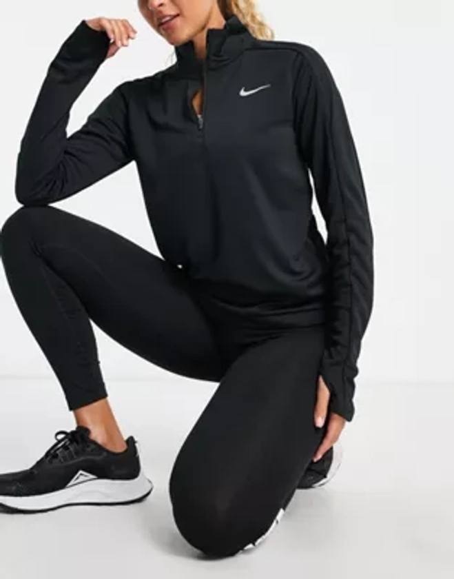 Nike Running - Pacer - Top manches longues en tissu Dri-FIT à demi-fermeture éclair - Noir