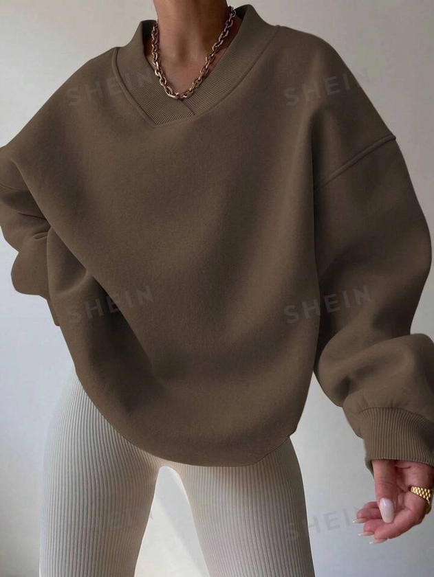 SHEIN Essnce Women's Solid Color Drop Shoulder Sweatshirt for Sale Australia| New Collection Online| SHEIN Australia