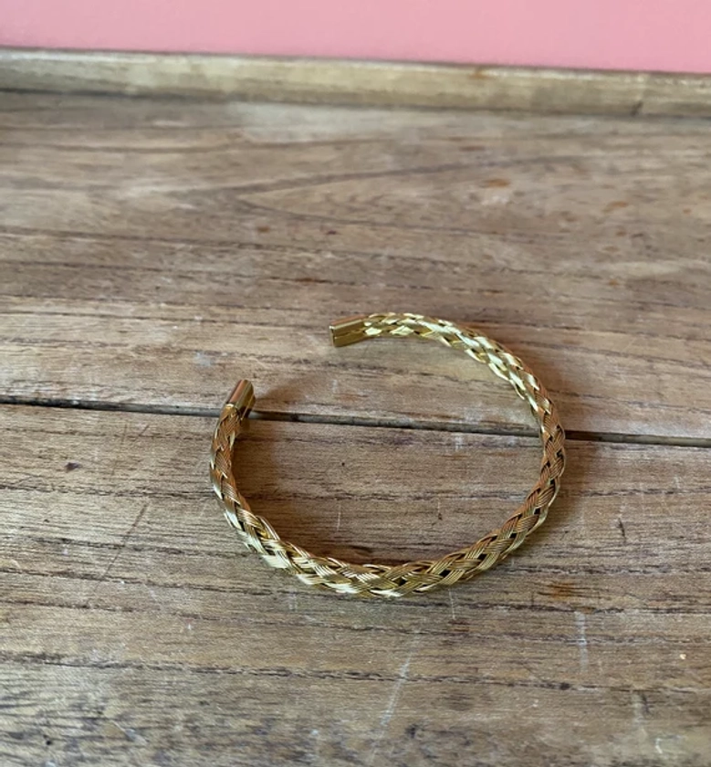 Braided Woven Gold Metal Bangle