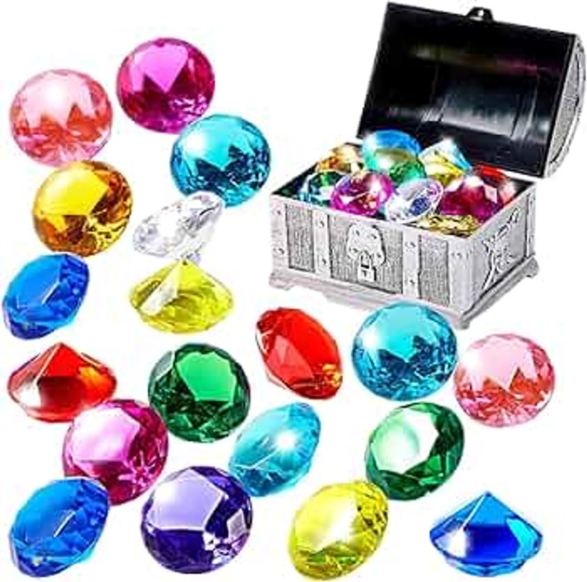 Diving Gems, Sinkies for Kids Swimming, Diving Toys for Swimming Pool, 12 Large Colored Diamonds, Funny Pirate Treasure Box, Swimming Training Presents, Pool Color Decoration, Fish Tank Ornaments