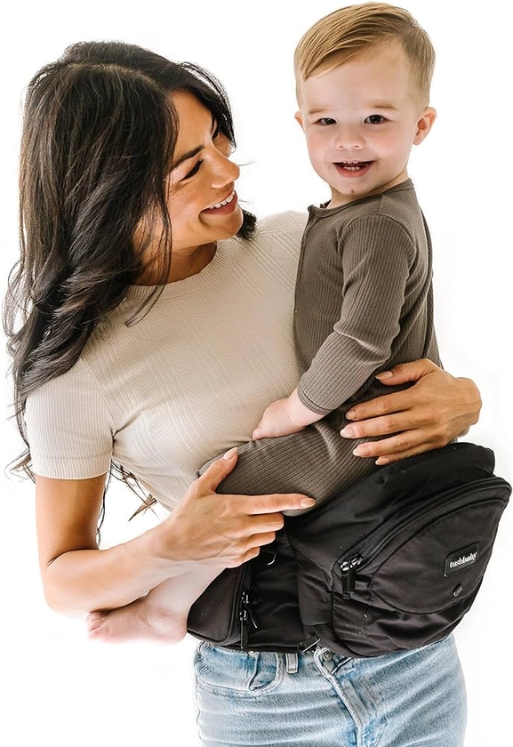 Tushbaby - Safety-Certified Hip Seat Baby Carrier - Mom’s Choice Award Winner, Seen on Shark Tank, Ergonomic Carrier & Extenders for Newborns & Toddlers (Carrier, Black)