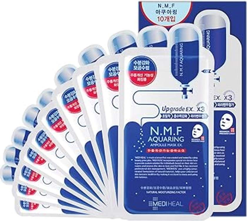 Mediheal NMF Aquaring Ampoule Masque EX. 10 masques, acide hyaluronique et extraits d'hamamélis, masque facial en feuille de coton