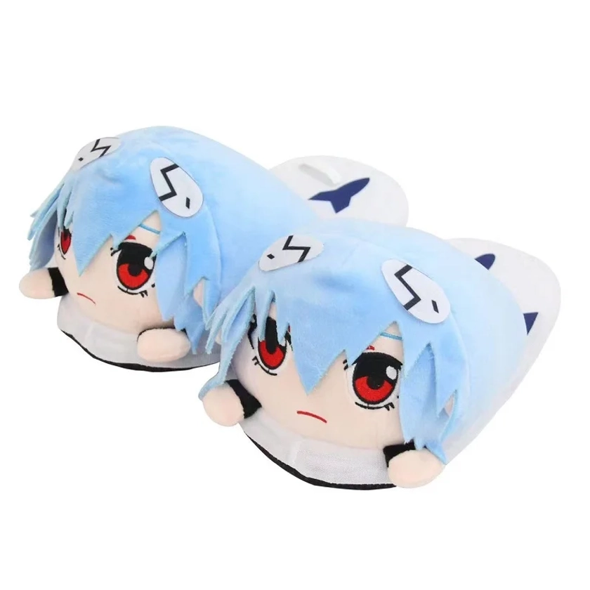 EVANGELION Rei Cotton Slippers Anime Plush Slippers for Men Women Cartoon Fluffy Shoes Home Indoor Slippers Winter Warm Shoes