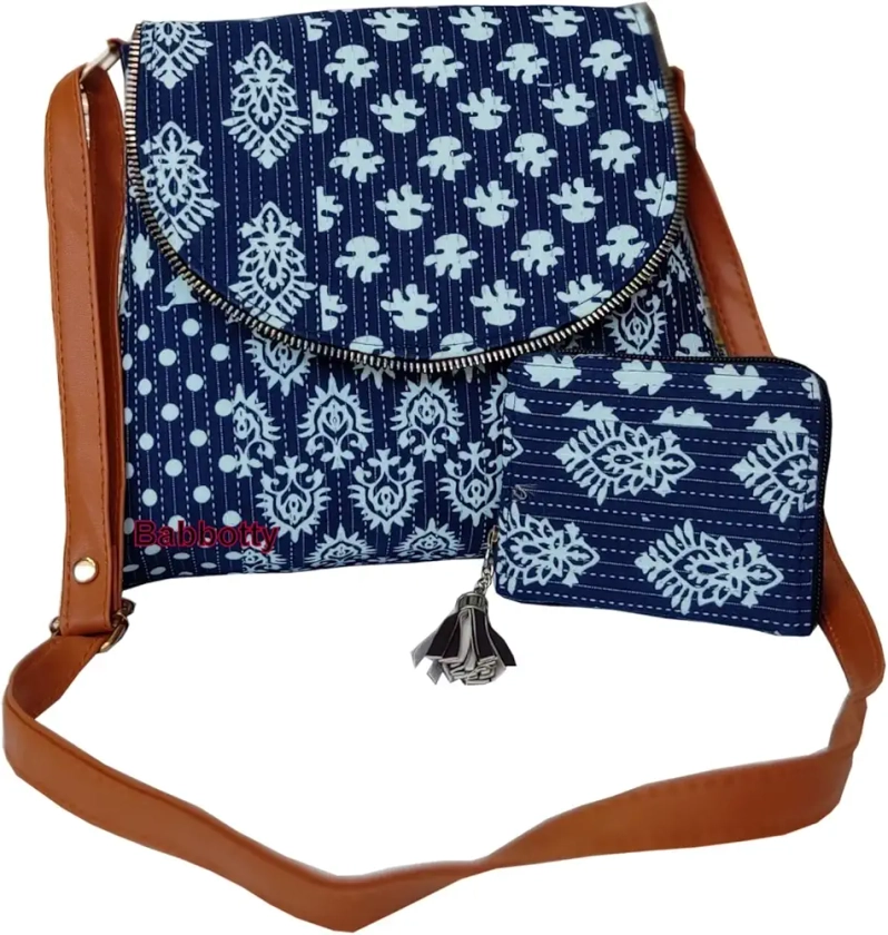 Buy Sling Bags for Women With Mini Wallet I Ethnic Ladies Printed Purse | Indigo Cross Body Bags |Combo Handbag | Shoulder Bag at Amazon.in