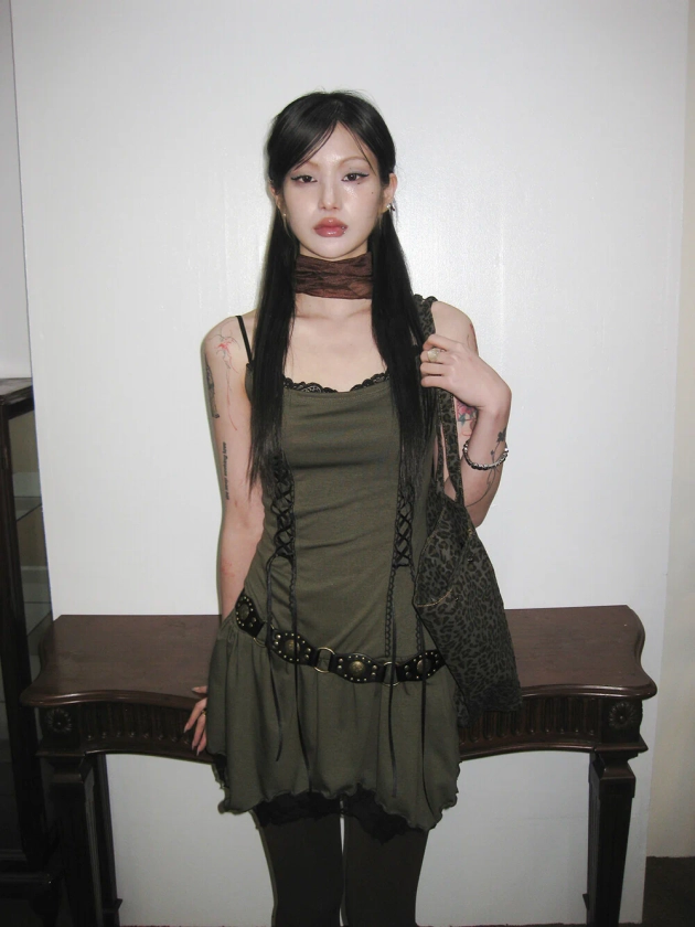 [MIAE] SS 24 One Day(Spring) - Western lace mini dress (Black/Khaki)