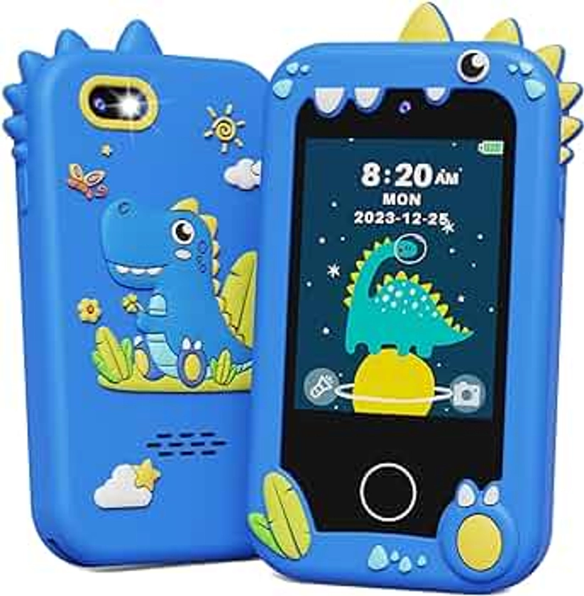 KOKODI Kids Smart Phone Toys, Touchscreen HD Dual Camera Cell Phone for Kids, Birthday Gifts Dinosaur Toddler Play Phone for Boys 3-10, Travel Toy Preschool Learning Toy for Kids with 8GB SD Card