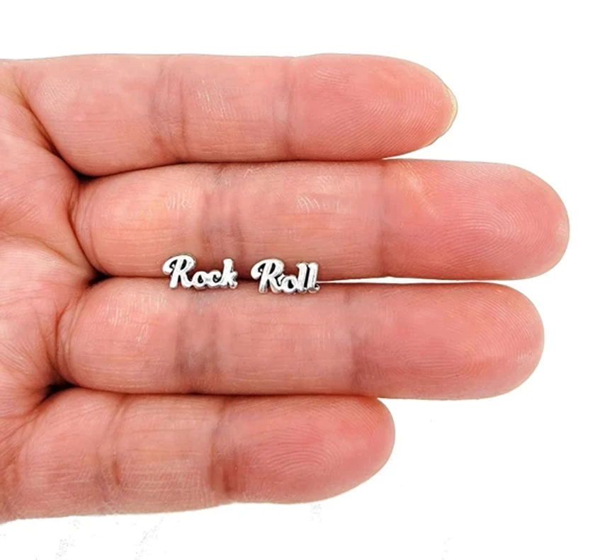 Rock and Roll .925 Sterling Silver Stud Very Very Tiny Earrings, Multiple Piercings, Tiny Studs, Cartilage Studs