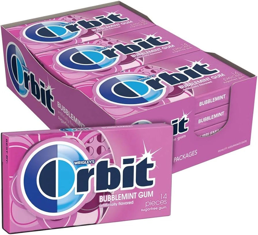 Amazon.com : ORBIT Bubblemint Sugar Free Chewing Gum, 12 Packs of 14-Pieces (168 Total Pieces) : Chewing Gum : Grocery & Gourmet Food