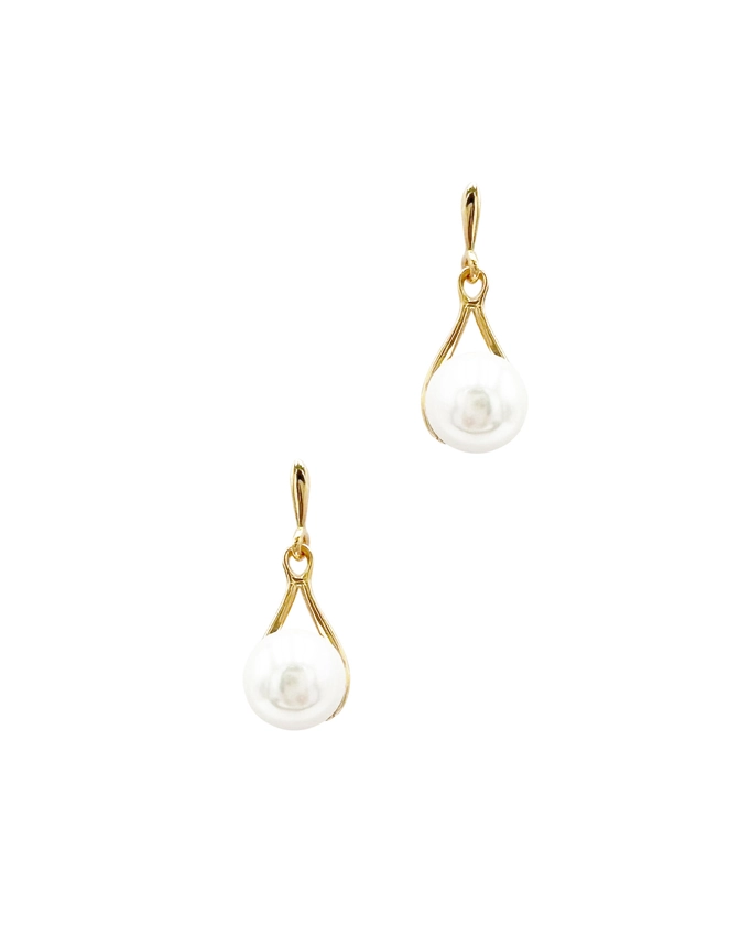 BOUCLES D'OREILLES EN PLAQUE OR GOUTTE AVEC PERLE - ZIBO102301TI