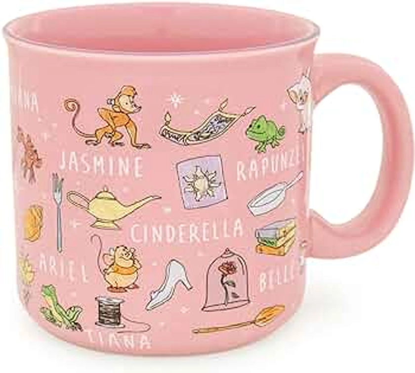 Disney Princess Icons Ceramic Camper Mug | BPA-Free Travel Coffee Cup For Espresso, Caffeine, Cocoa, Beverages | Home & Kitchen Essentials | Cute Gifts and Collectibles | Holds 20 Ounces
