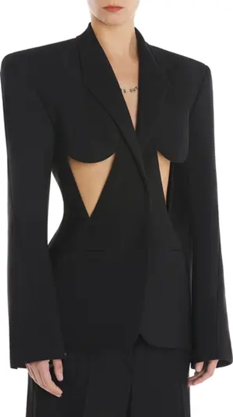 Cutout Detail Single Breasted Gabardine Blazer