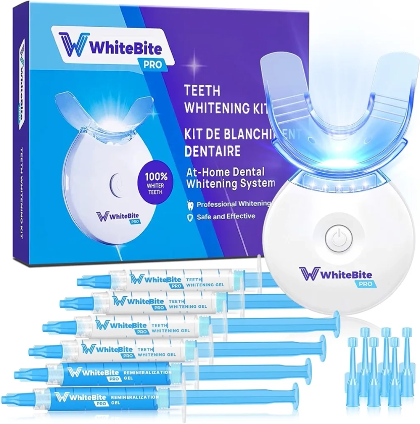 Teeth Whitening Kit for Sensitive Teeth with LED Light, 35% Carbamide Peroxide, (4) 3ml Gel Syringes, (2) Remineralization Gel and Mouth Tray