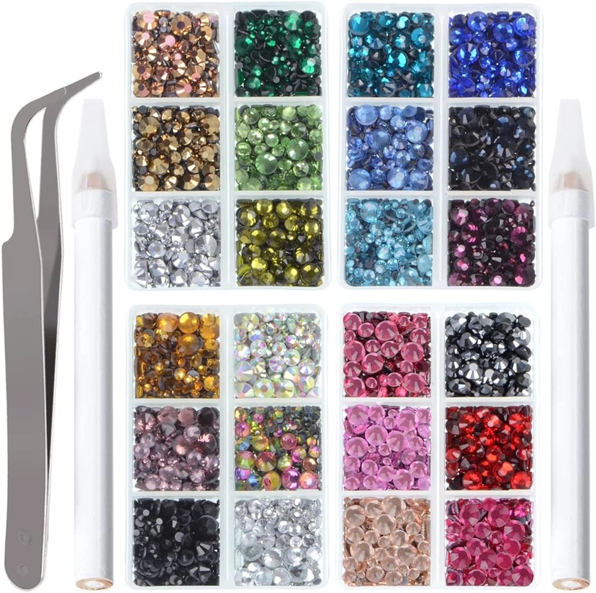 LPBeads 10000pcs Hotfix Rhinestones Flatback Glass Crystal 24 Mixed Color Rhinestone with Tweezers and Picking Pen for Crafts Clothes Nail Art