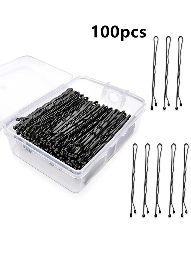 100PCS 2.16Inches Hair Pins Kit Hair Clips Secure Hold Bobby Pins Hair Clips For Women Girls And Hairdressing Salon With Clear Storage Box(Black)