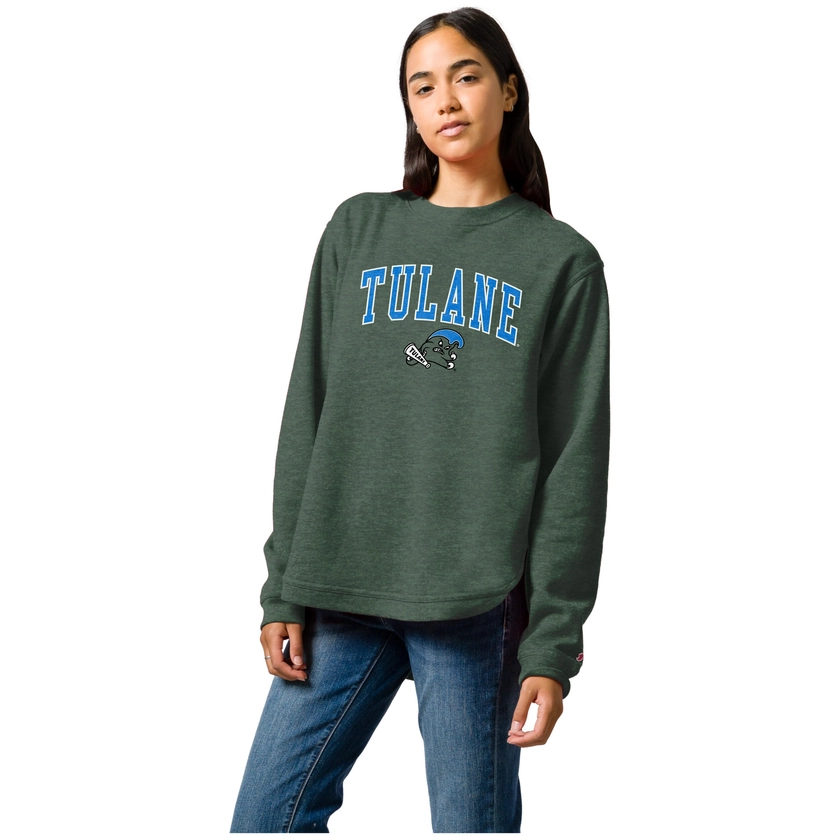 Womens LEAGUE dkgrn Tulane Green Wave Victory Springs Crew