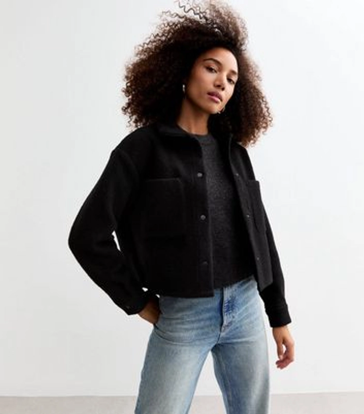 Black Textured Cropped Shacket