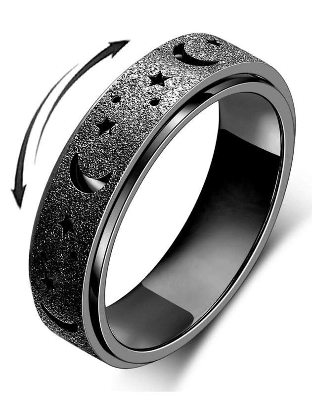 Anillo antiestrés para mujeres y hombres, anillo giratorio de acero inoxidable de titanio, juguete antiestrés para adultos. Color negro y talla de 6-10.