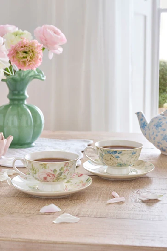 Buy Shabby Chic by Rachel Ashwell® Multi Floral Fine China Set of 2 Teacup and Saucers Mugs from the Next UK online shop