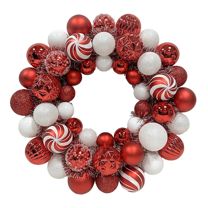 Gingerbread Lane Red & White Ornament Wreath, 15"