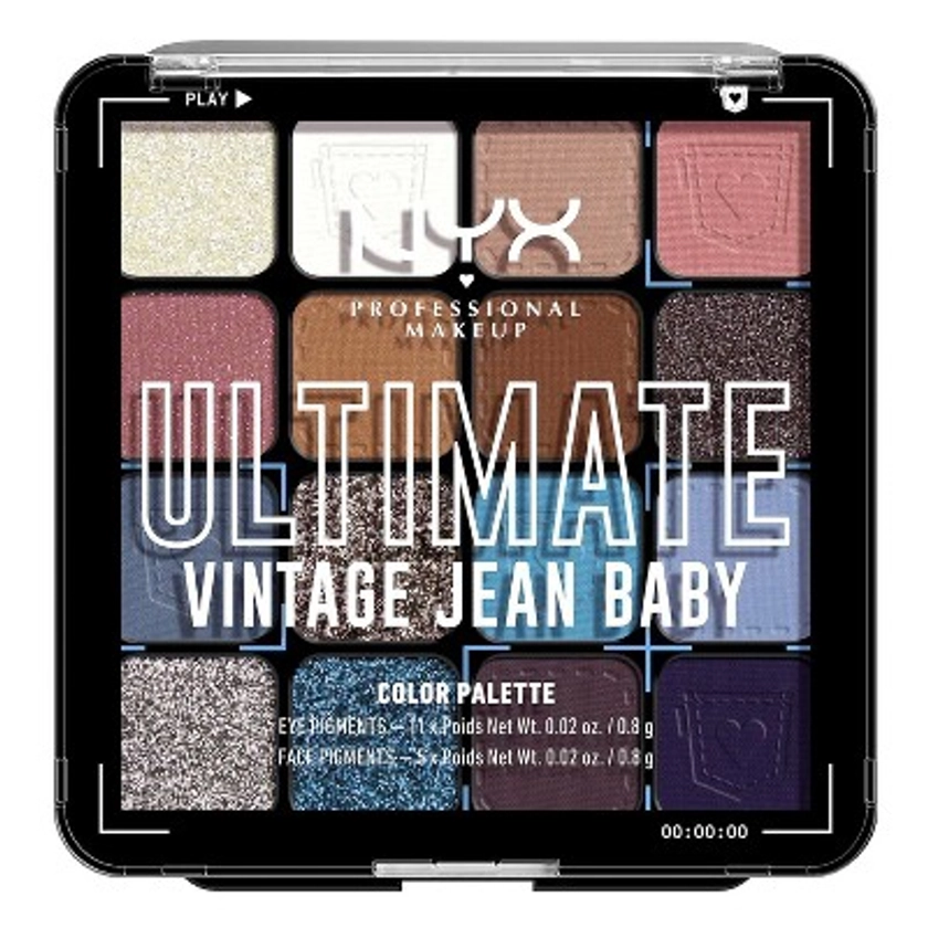 NYX Professional Makeup Ultimate Vintage Jean Baby - 16 Pan Makeup Palette includes Eye and Face Pigments