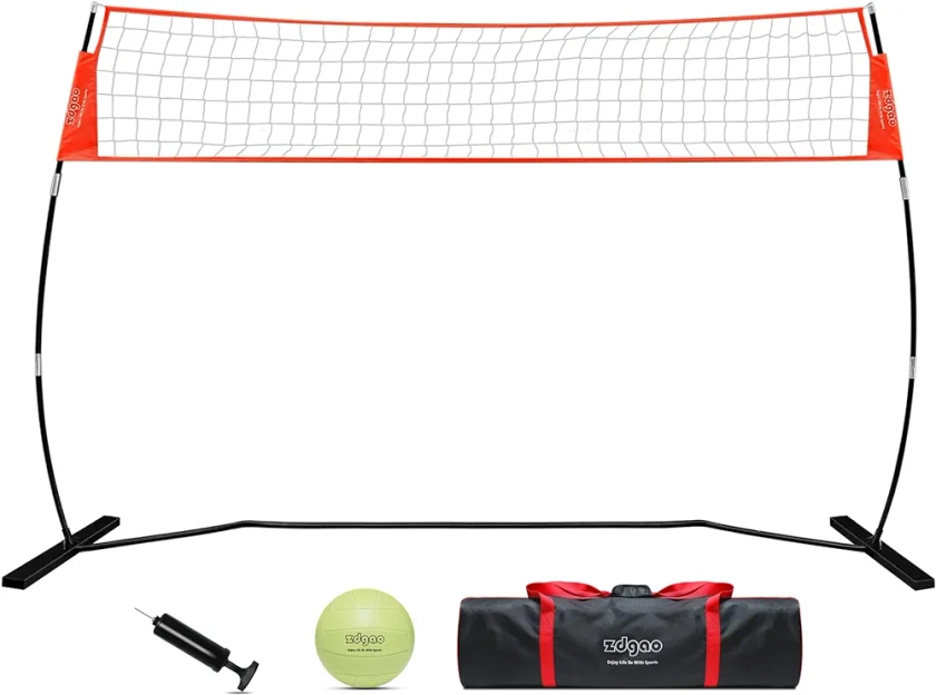 12FT Portable Volleyball Training Net for Hitting or Serving Drills, Outdoor & Indoor Freestanding Volleyball Practice Net with Height Adjustable, Glow in Dark Volleyball, and Carry Bag