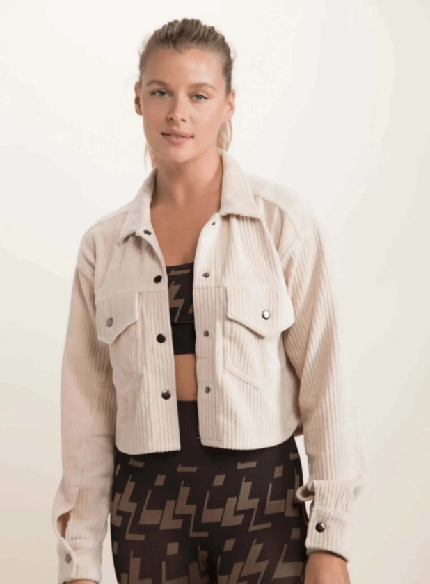 Cropped Corduroy Jacket With Metallic Buttons