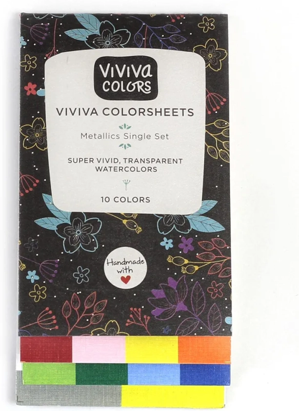 Viviva Coloursheets, Metallic Single Set, 10 Vibrant Watercolours, For Outdoor and Travel, VV276004