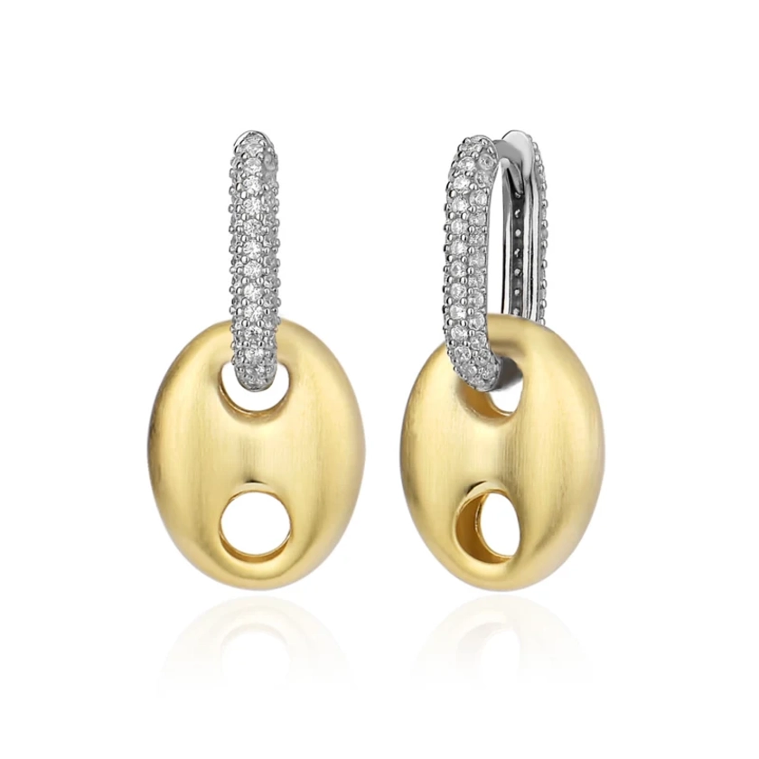 Puffy Anchor Link Hoop Earrings Matt Gold