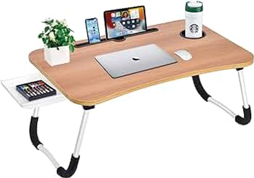Laptop Bed Desk Table Tray Stand with Cup Holder/Drawer for Bed/Sofa/Couch/Study/Reading/Writing On Low Sitting Floor Large Portable Foldable lap desk bed trays for eating and laptops(walnut)
