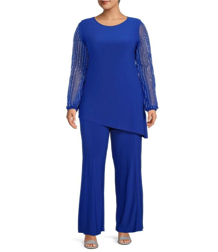 Marina Plus Size Beaded Long Sleeve Crew Neck 2-Piece Pant Set | Dillard's