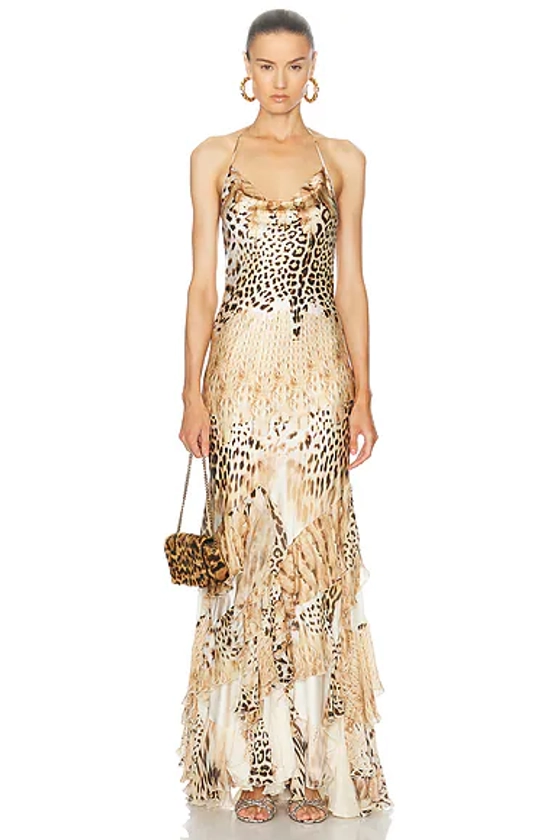 Roberto Cavalli Exotic Print Fishtail Gown