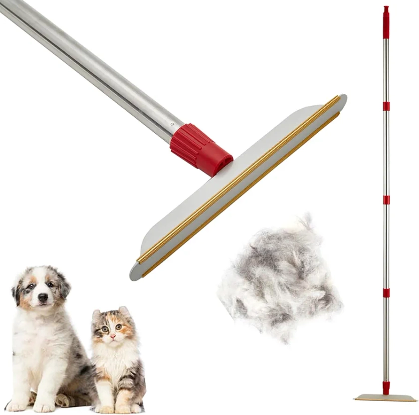Pet Hair Remover Carpet Rake Lint Scraper with Adjustable Long Handle for Couch Rug, Dog Cat Hair Removal Brush Tool, Reusable Fur Broom for Car Furniture Mats Stairs