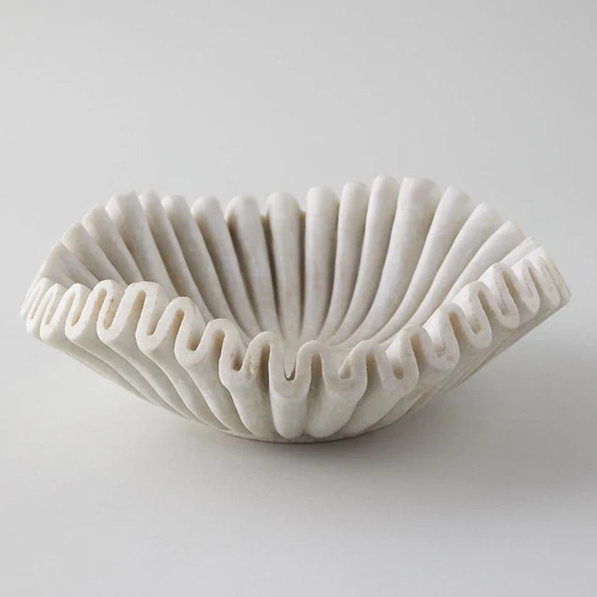 Marble Ruffled White Stone Bowl