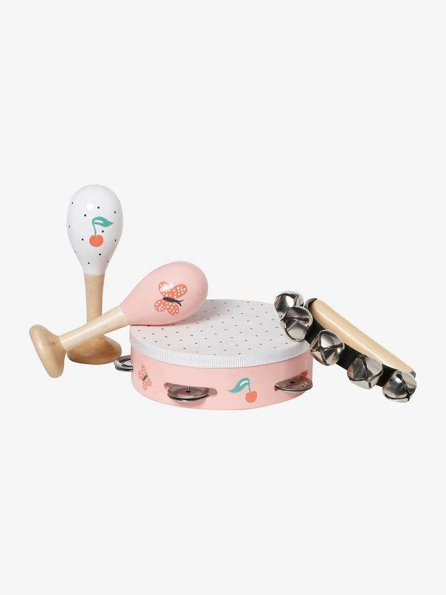 Set 3 instruments : maracas, tambourin, grelots en bois FSC® - bébé cerise