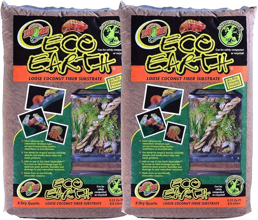 Amazon.com : Zoo Med Eco Earth All-Natural Loose Coconut Fiber, Safely Composted, Tropical Substrate for Reptiles (8 Quarts, 2-Pack) : Pet Supplies