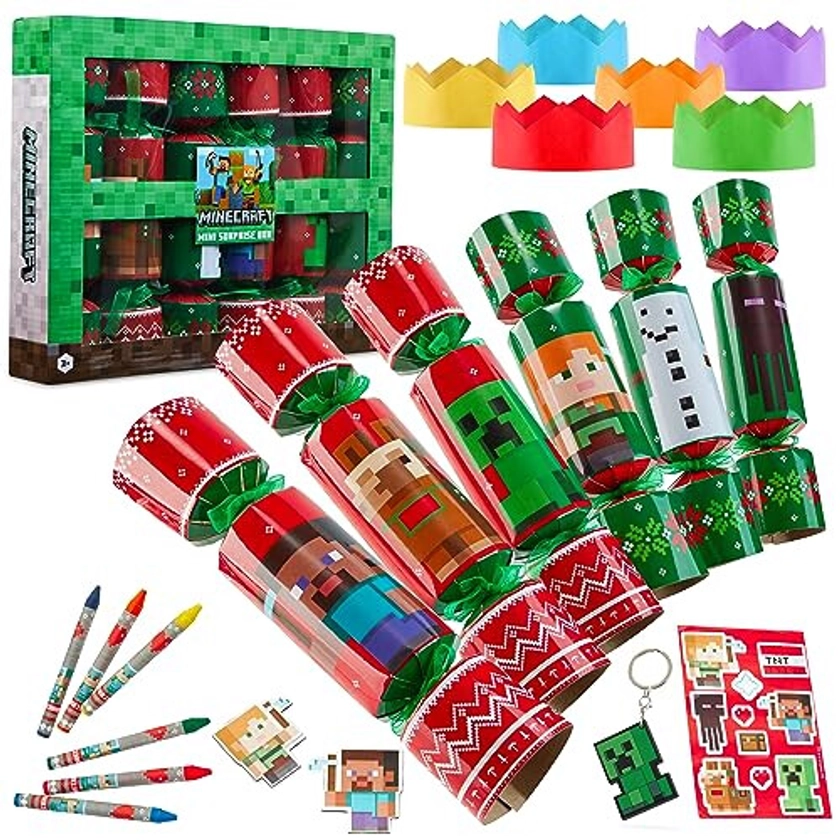 Christmas Crackers Pack of 6 Creeper Crackers for Kids with Gifts Keychain Crayons Stickers Gamer Gifts on OnBuy