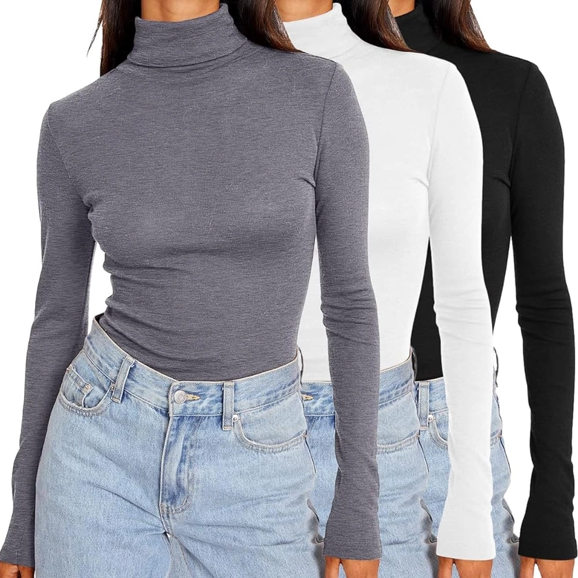 Womens 3 Piece Turtleneck Long Sleeve Shirts Mock Neck Fall Fashion 2024 Slim Fit Winter Thermal Underwear Tops