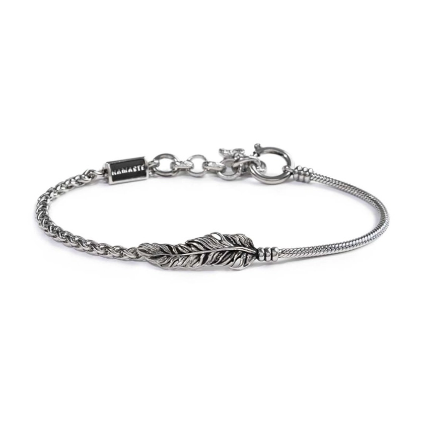 Bracciale con piuma con catena snake e sonaglio