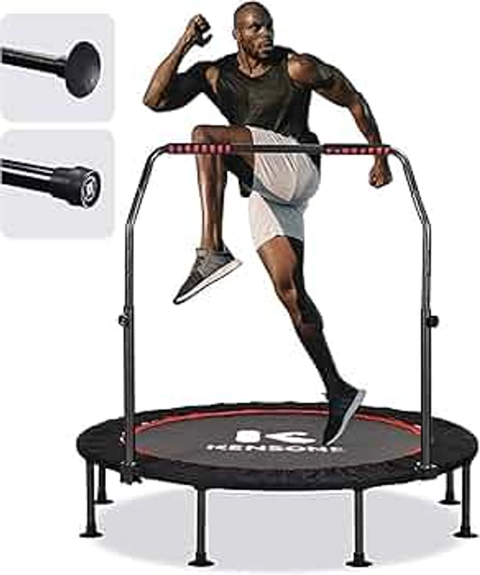 KENSONE 40"/48" Foldable Mini Trampoline, Indoor Trampoline for Kids, Adults Indoor/Garden Workout, Fitness Rebounder with Adjustable Foam Handle, Max Load 330/450 lbs