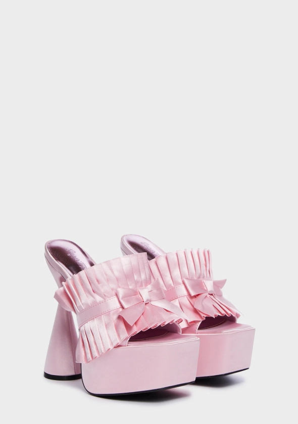 Sugar Thrillz Satin Pleated Platform Mule Heels - Pink