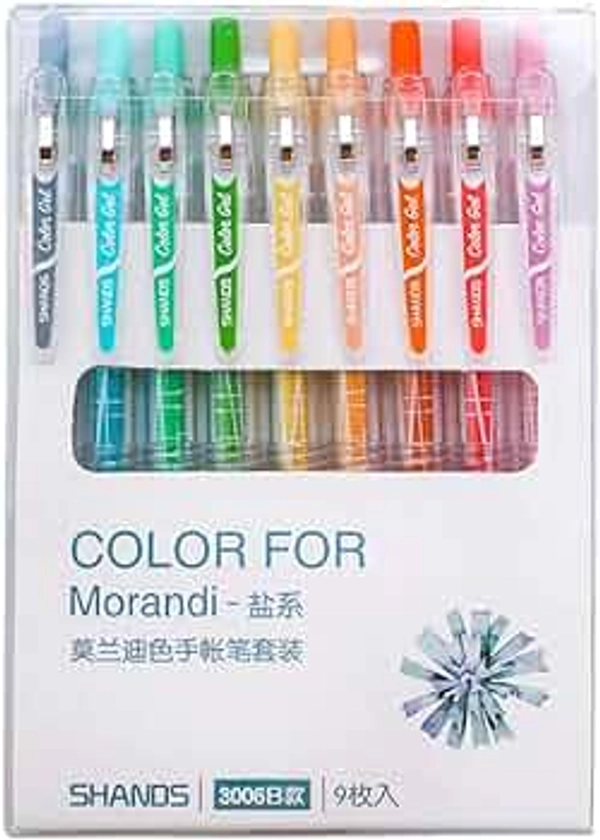 Morandi Colored Gel Ink Pens Retractable 0.5mm Fine Point Assorted Colors for Bullet Journal/To Do List/Making Notes/Art Painting, Pack of 9 (Salty Style)