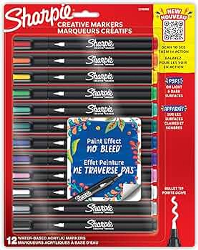 SHARPIE Creative Markers, Water-Based Acrylic Markers, Bullet Tip, Assorted Colors,12 Count