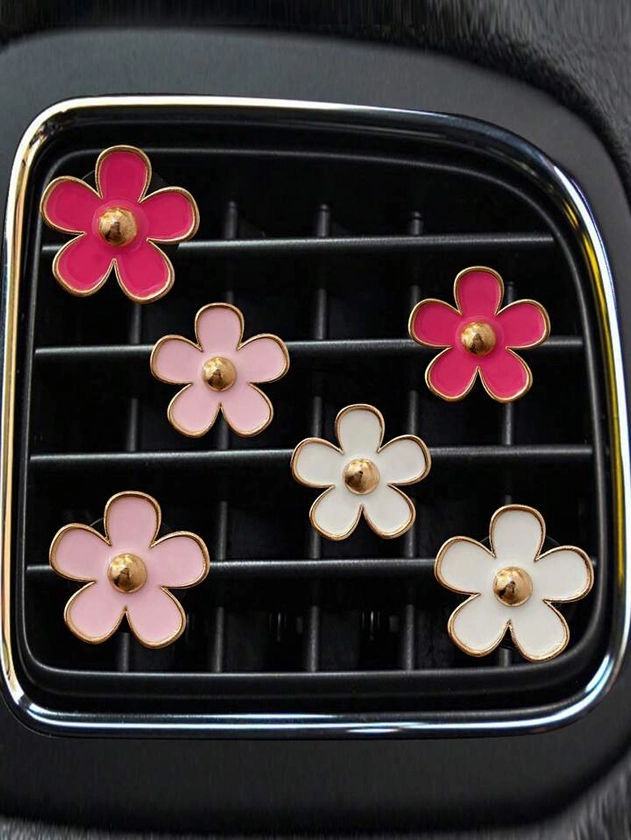 6pcs Flower Decor Zinc Alloy Car Air Outlet Clip