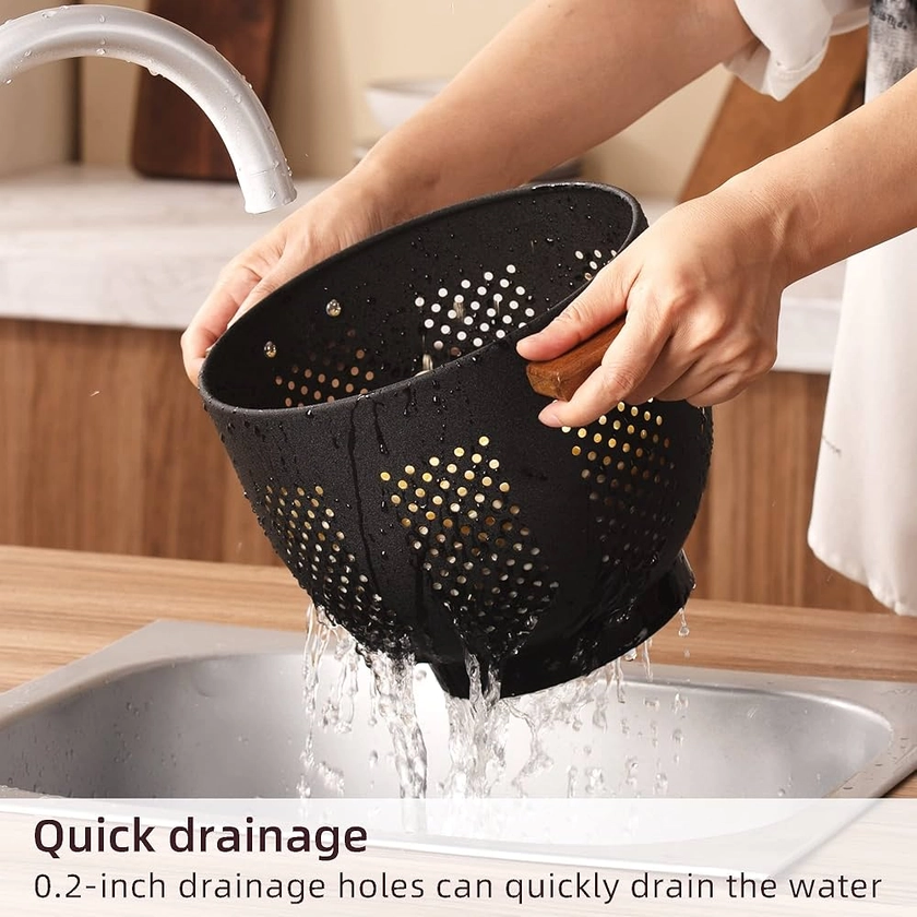 Amazon.com: Metal Colander with Wood Handle and Stable Base, Powder Coated Steel Kitchen Strainer Basket for Draining Pasta, Vegetable and fruit(7quart,Sandyellow): Home & Kitchen